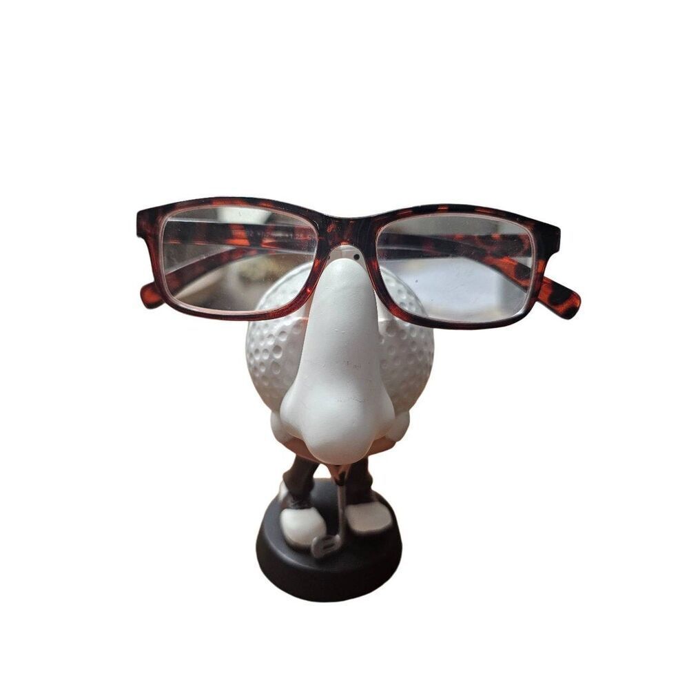 Golf Eyeglass Holder Golf Ball Nose Glasses Collectible Figurine White Gift EUC